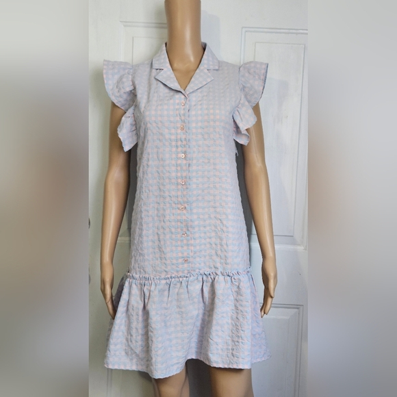 The Shirt Rochelle The Hillary Pastel Checkered Ruffle Sleeve Dress - Picture 1 of 8